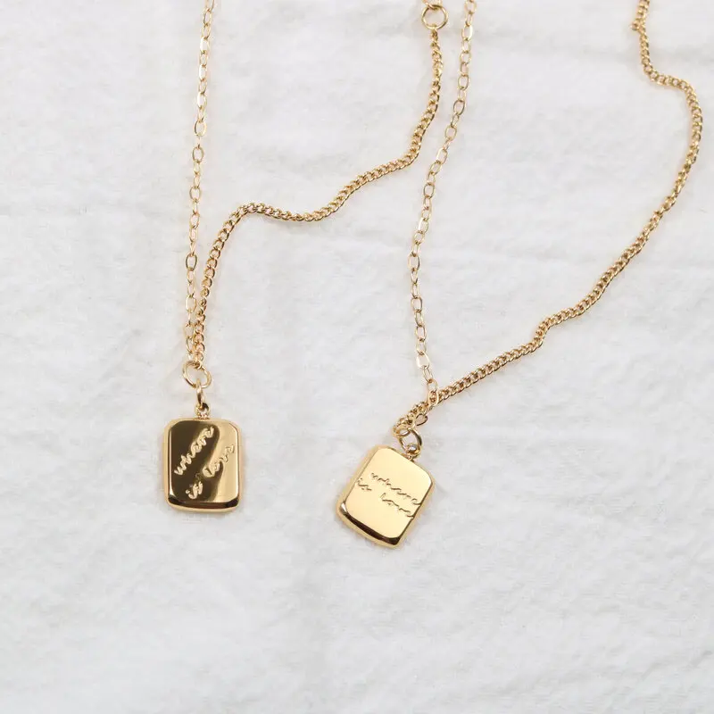

Stainless Steel Jewelry Mixed Chain Gold Brick Pendant Necklace For Women