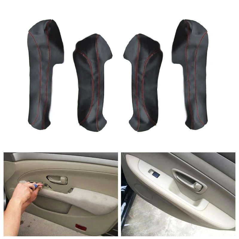 

4PCS Interior Microfiber Leather Door Armrest Panel Cover Protective Trim For Nissan Slyphy Sentra 2006 2007 2008 2009 2010 2011
