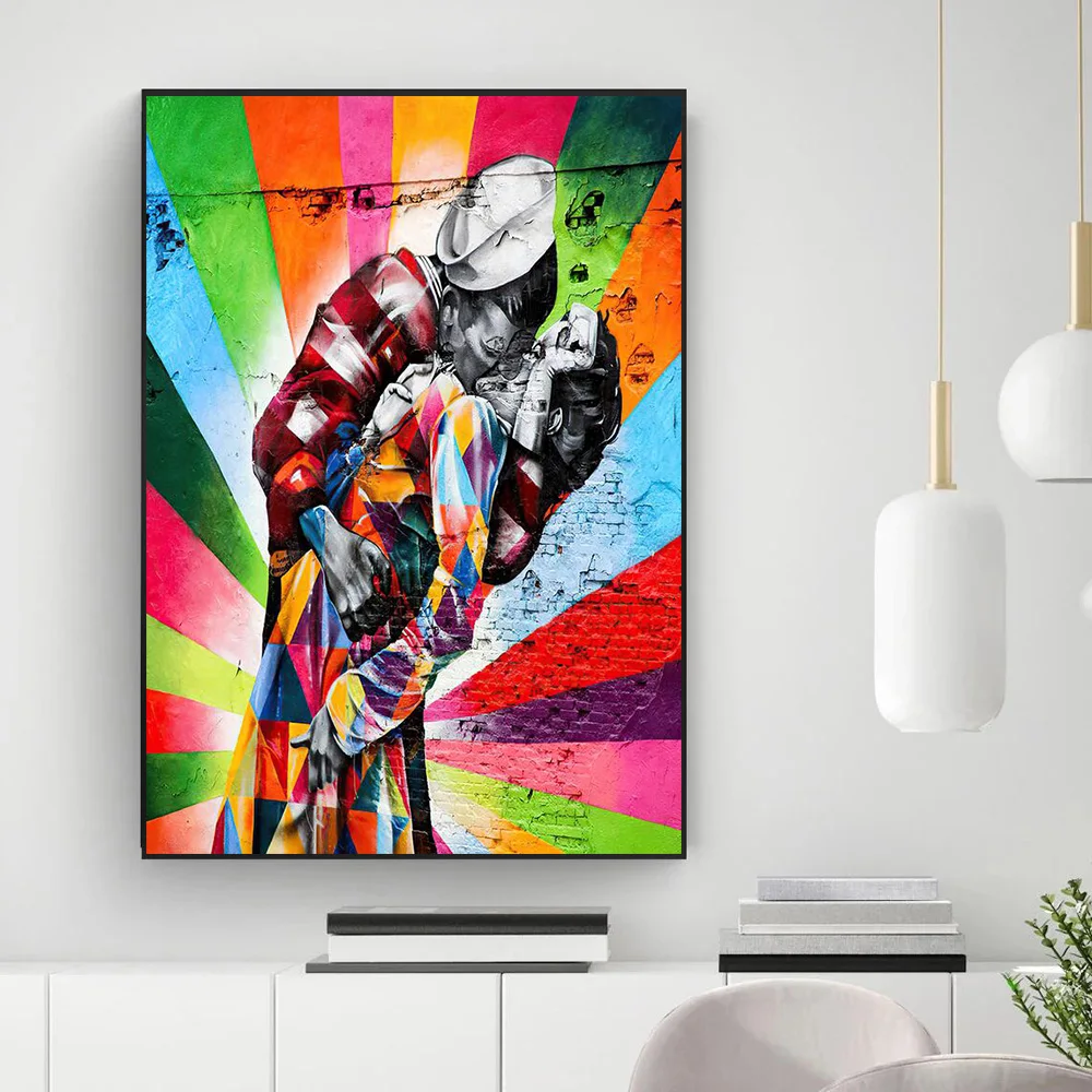 

Colourful Classic Picture Sailor Kissing Nurse Street Art Canvas Painting Graffiti Wall Poster And Prints for Living Room Decor