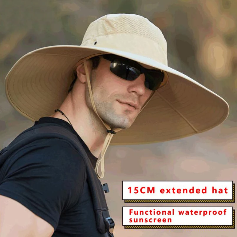 

Hats High Quality 15CM Big wide Brim Men's Fisherman Hat Solid Waterproof Sun Hat Mountaineering Cap Fishing Cap Panama Hat