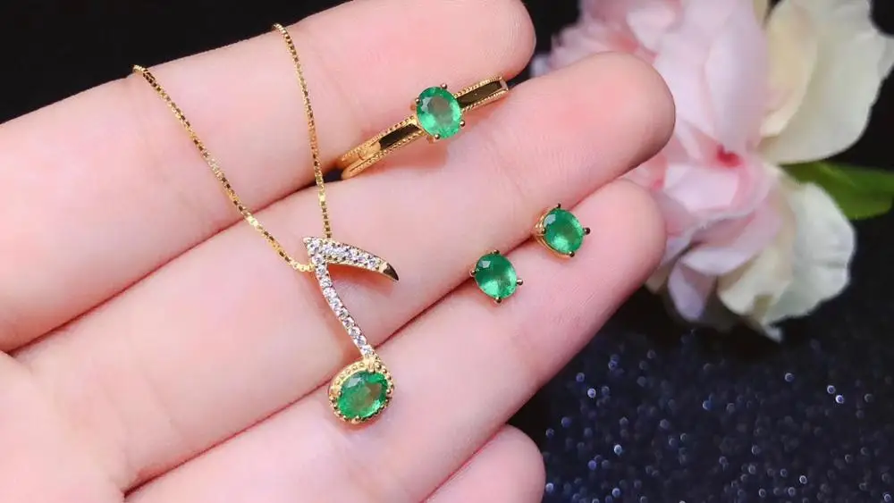 Юбилей лучший подарок натуральный изумруд комплект ювелирных изделий из