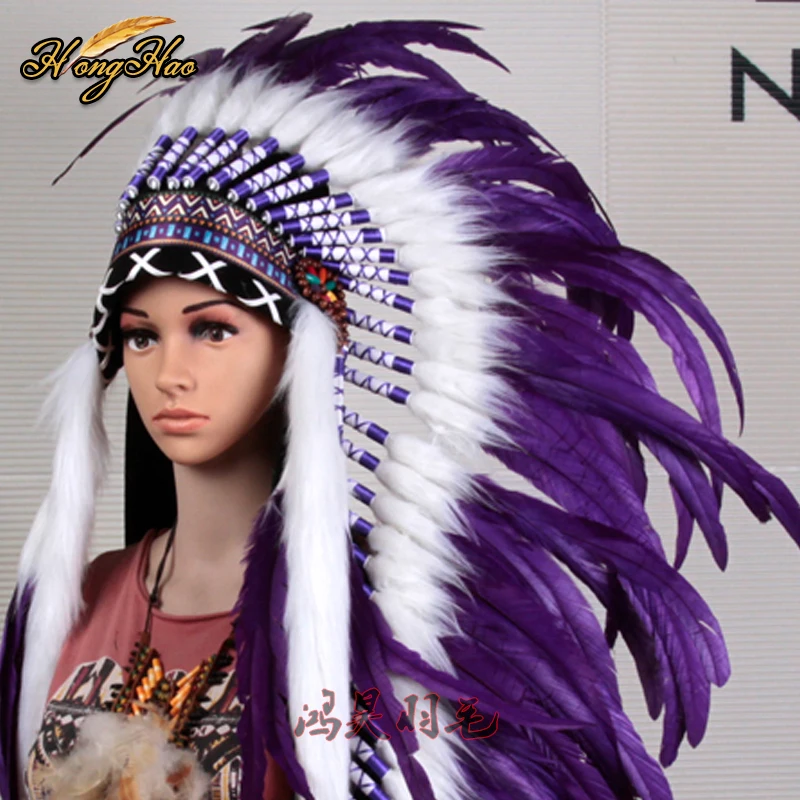 Индийский головной убор с перьями копия фиолетового головного убора костюмы