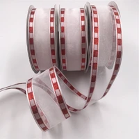 38mm 25yards wired edge white organza ribbon red white check for birthday christmas gift box wrapping decoration diy1 12 n2045