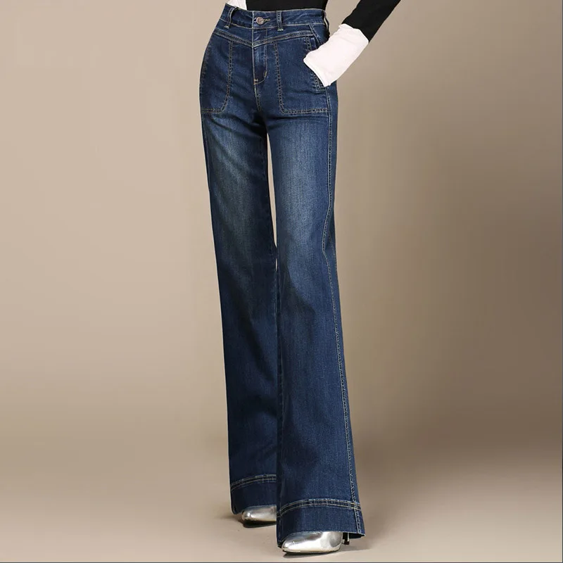 Новинка весна-осень 2018 женские джинсы с высокой талией и широкими штанинами