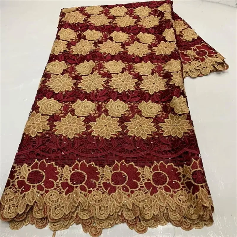

African Lace Fabric 2021 black /Fuchsia High Quality Lace Embroidery With Sequins Guipure Cord Water Soluble Lace For Wedding