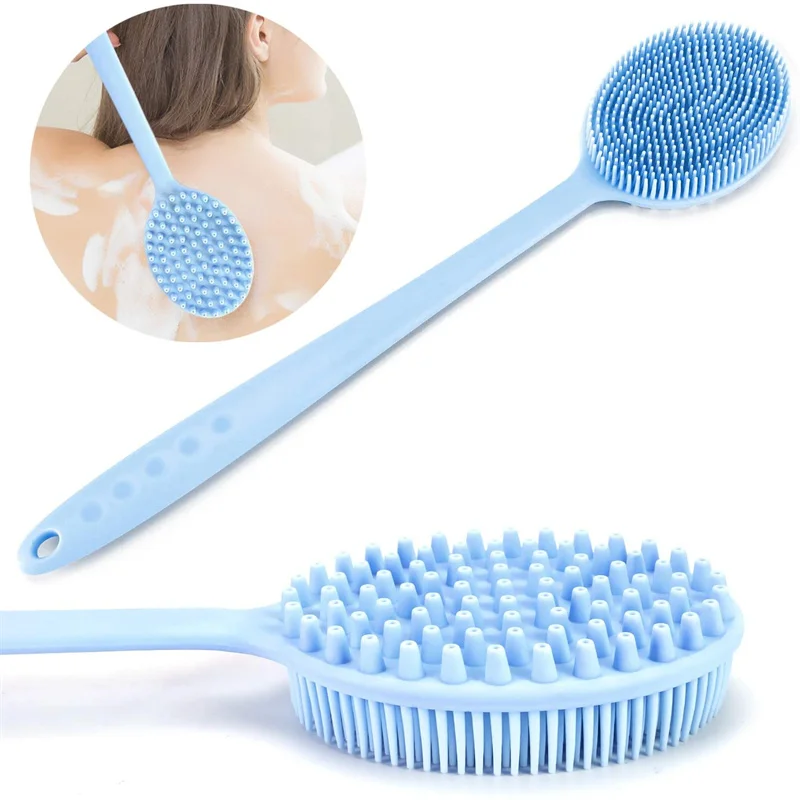 silicone bathroom shower brush long handle double sided shower brush massage brush back exfoliating bathroom shower accessories free global shipping