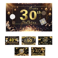 happy birthday backdrop banner large black gold balloon confetti party sign for men women30th 40th 50th birthday poster photo bo