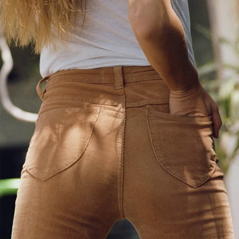 

2021 Candy Colors Pink Brown Jeans Classic Modern New Bell Bottom Corduroy Women Cotton Streetwear Trousers Corduroy Flare Pants