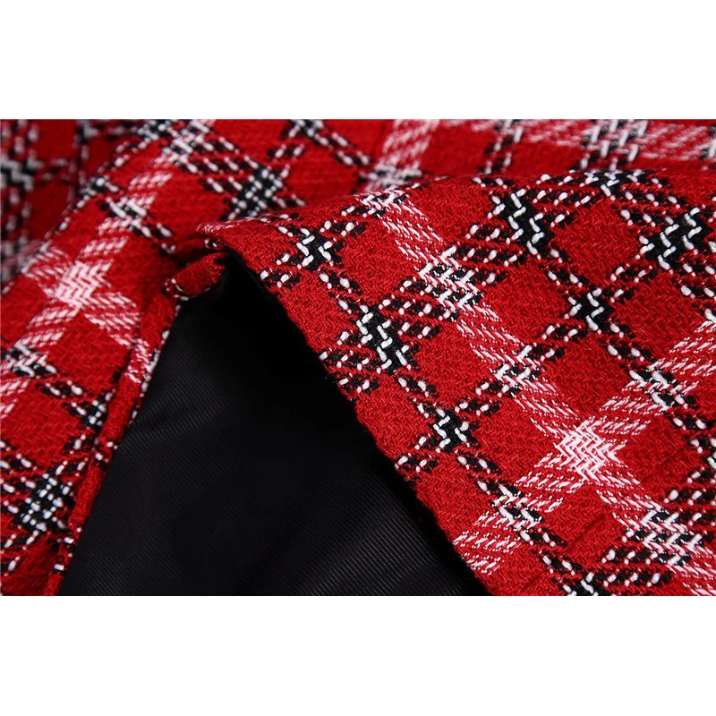 

Evfer Women Fashion Double Breated Za Long Red Blazers Outwear Autumn Winter Stylish Lady Button Decoration Plaid Thick Jackets