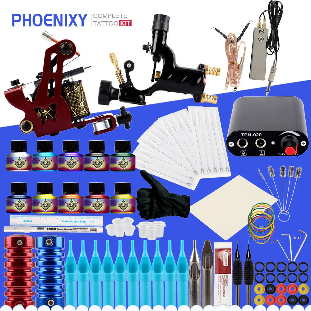 Полный комплект для тату Pro 1 вращающийся пистолет лайнер шейдер 10 цветов ручка