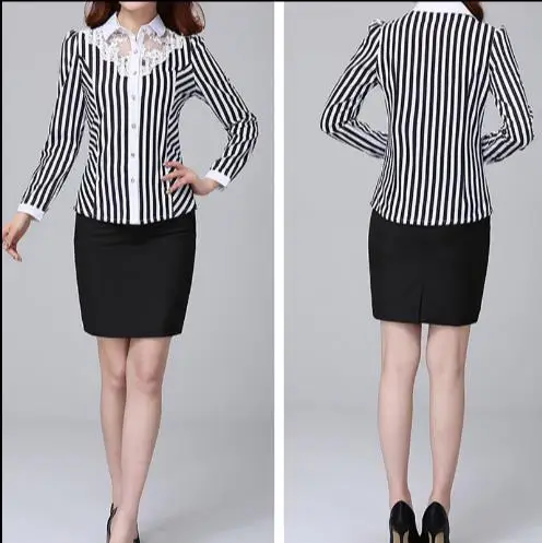 2020 New S Women Lace Blouses Long Sleeve Striped Shirt Casual Kimono OL Work Tops Blusas Femininas Plus Size 3XL 4XL RQ776 |