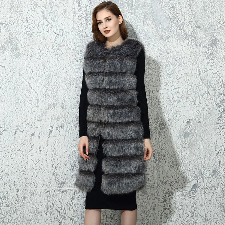 

Winter New Silver Fox Fur Vest Women Long Imitation Fox Fur Vest Fur Women Coat