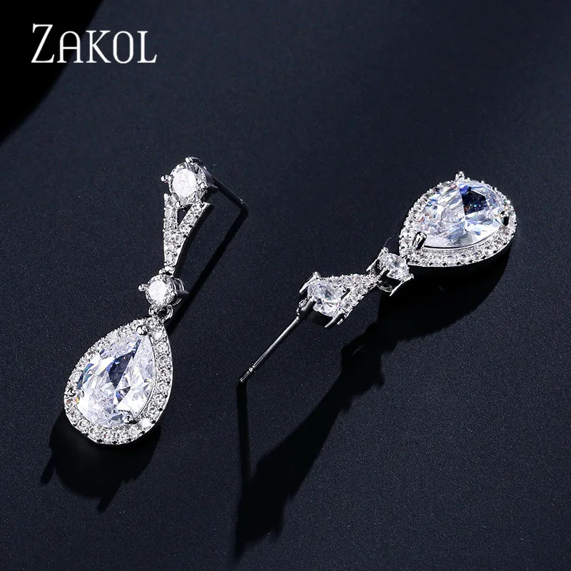 ZAKOL, новинка, модные серьги-капли с фианитами для женщин, модные ювелирные изделия в виде капли воды, очаровательные серьги для свадебной вечеринки, женские подарки FSEP2182