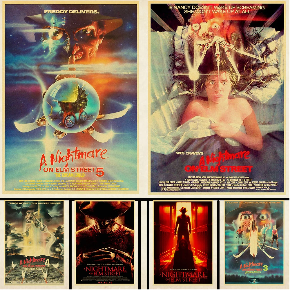 

Постер фильма ужасов "Кошмар на улице Вязов" A печать на крафтовой бумаге, настенный декоративный постер