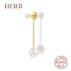 Женские серьги-гвоздики с жемчугом ROXI, круглые длинные серьги из стерлингового серебра 925 пробы, повседневные зимние украшения для ушей, 925, 1 пара