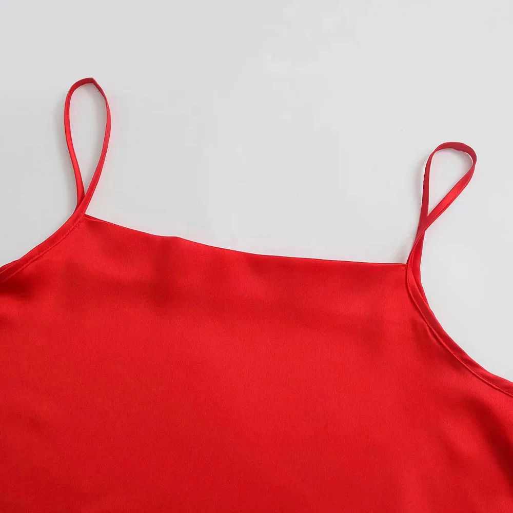 

2021 summer new European and American style fashion trend women's temperament foreign style asymmetric Satin texture top