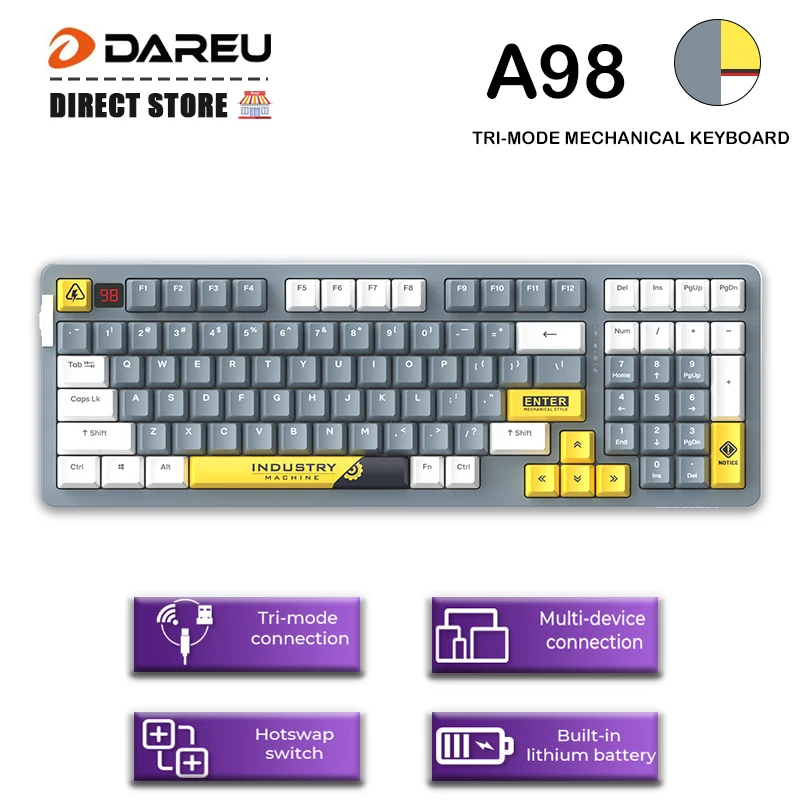 

Dareu A98 Tri-mode Connection 100% Hotswap RGB LED Backlit PBT keycaps Gasket Structure Mechanical Keyboard With Sky V3 Switch