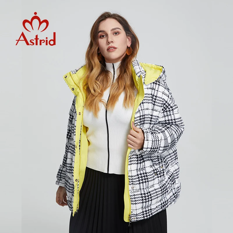 Astrid 2022 New Winter Women's coat women warm short parka fashion thick Plaid Jacket hooded Plus size female clothing ZR-7242