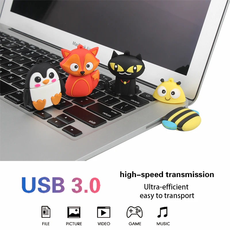Usb флеш накопитель 3 0 128 ГБ 64 милая мультяшная usb флешка 32 пингвин лиса стильный 16 8