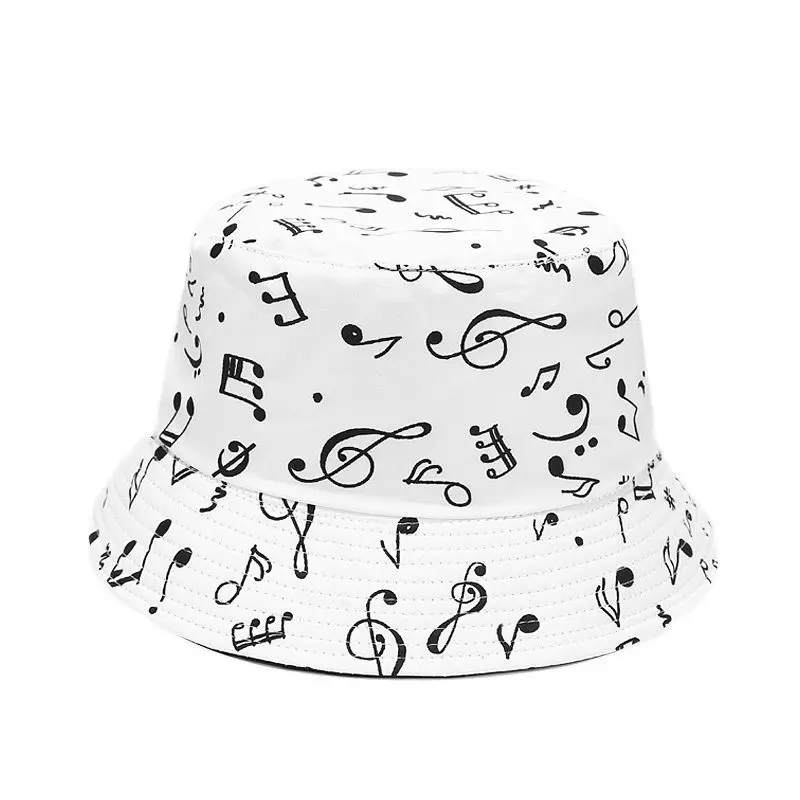 

New White Music Note Bucket Hats Sun Caps Man Womens Music Lover Fisherman Caps Gifts