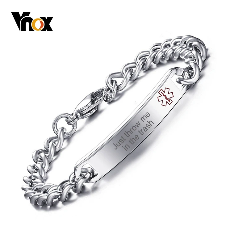 

Vnox Medical Alert ID Bracelets for Women Men Just throw me in the trash Bracelet Anti Allergy Stainless Steel Jewelry