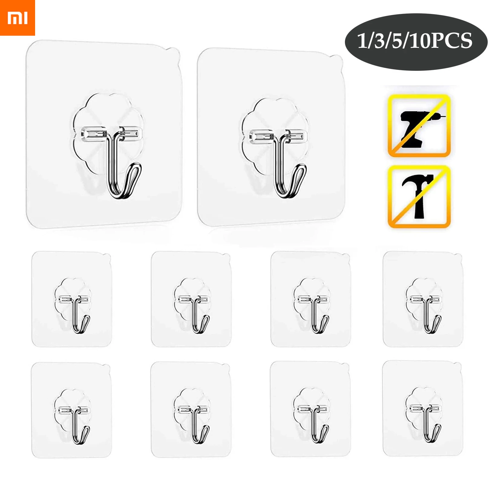 

1/3/5/10pcs xiaomi Wall Hooks Seamless Self Adhesive Hooks Door Wall Hangers Reusable Hanging Hook for Kitchen Bathroom