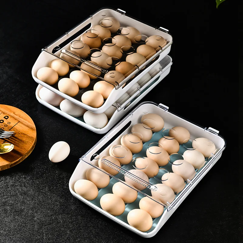 

1PC Household Egg Storage Box Drawer-Type Refrigerator Storage Box Plastic Transparent Dumpling Box Large Tray Organizer