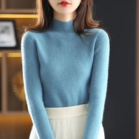 autumn and winter half high neck long sleeve pullover knit bottoming shirt womens warmth self cultivation solid color all match