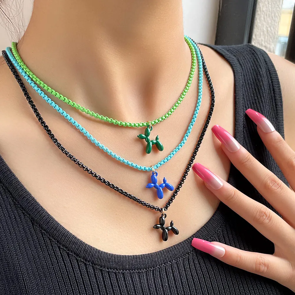 

Summer Cute Balloon Dog Cartoon Animal Pendant Necklace For Women Colorful Enamel Box Chain Choker Necklace Wholesale Jewelry