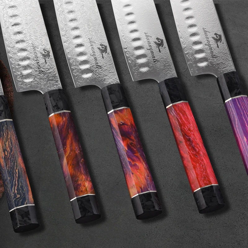 Японский нож сантоку 7 дюймов кованые Дамасские кухонные ножи шеф-повара с мягкой