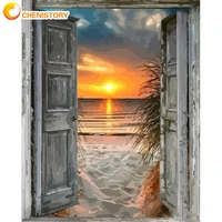 chenistory 40x50cm frame painting by numbers for adults handmade diy framed front door beach scenery paint by number arts