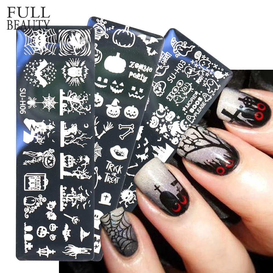 

Halloween Element Nail Art Templates Castle Skull Wizard Design Stamping Plate Xmas Stencil Printing Manicure Mold Tool CHSUH1-6