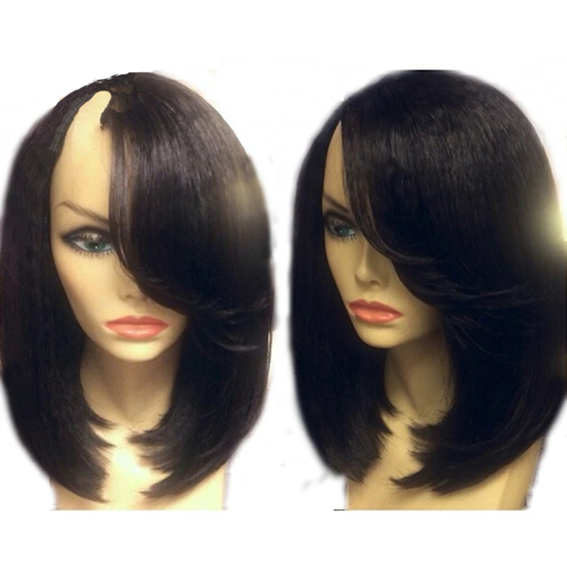 Парик Боб из безклеевых человеческих волос с челкой прямые U-образные Парики Yaki