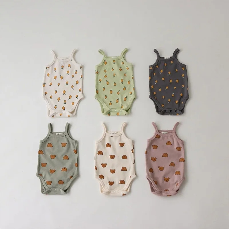 

Summer Baby Clothes Newborn Infant Boy Girl Cute Cartoon Printed Sleeveless Sling Bodysuit Kid Cotton Thin Bodysuits