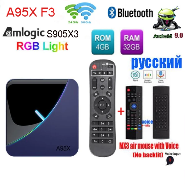 A95X F3 Android 9,0 ТВ приставка RGB светильник последняя Amlogic S905X3 Чип Wifi BT ТВ приставка YouTube 8K Netflix Plex ТВ приставка Смарт ТВ приставка