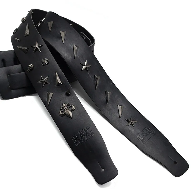 Leather guitar strap cowhide Bass Rivet stars High quality personality S988 | Спорт и развлечения