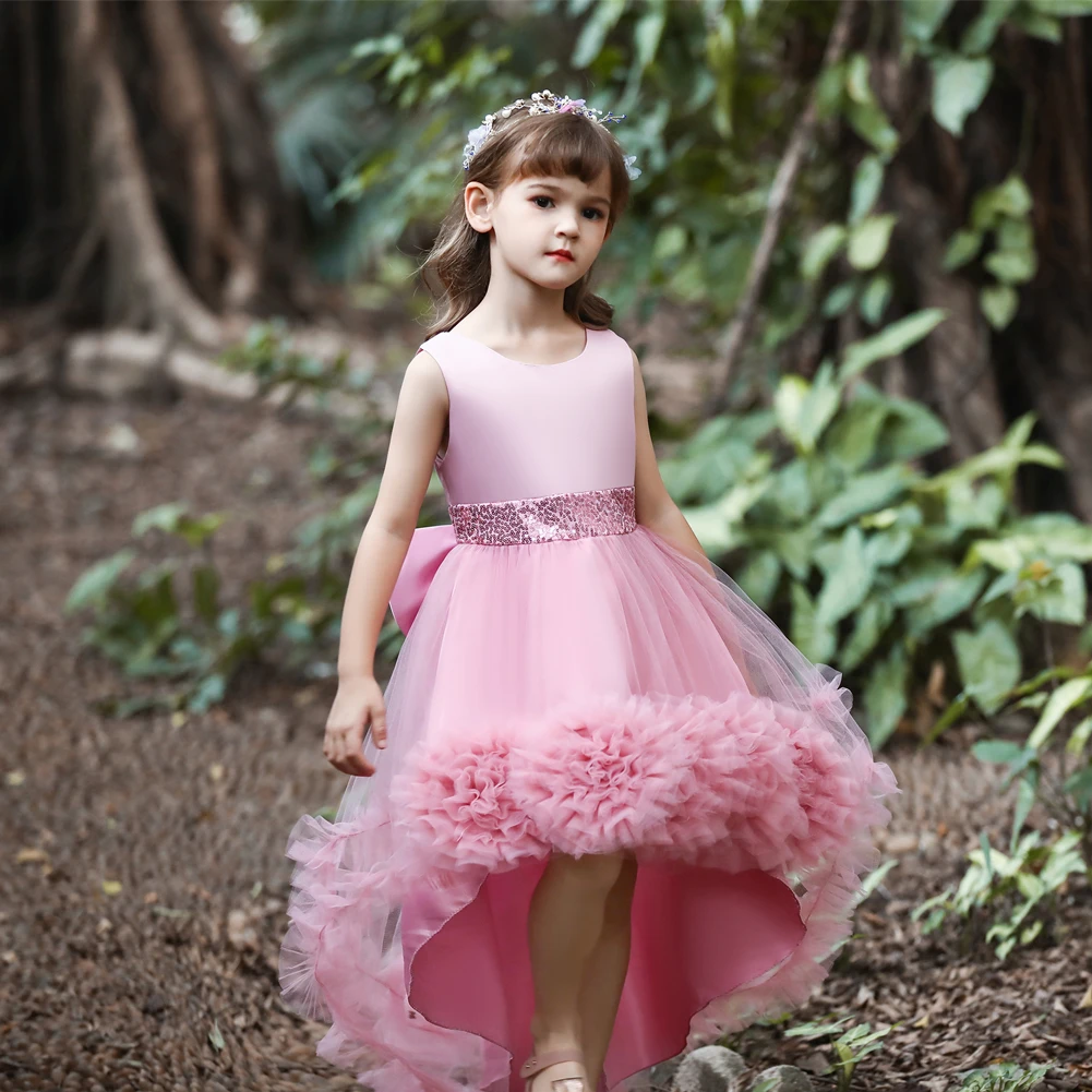 

European Style Pure Cotton Party Dress Girls Bright Bow Dresses for Girls of 10 Year Old Big Flower Girls Party Dresses
