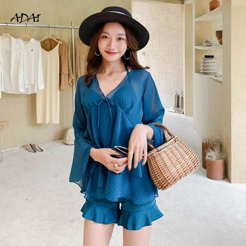 

Women's Bathing Suits Push Up Swimsuit Cover Up 3 Piece Bikini Set Sexy Bikini 2021 Sports Swimwear With Ruffles Swim Beachwear