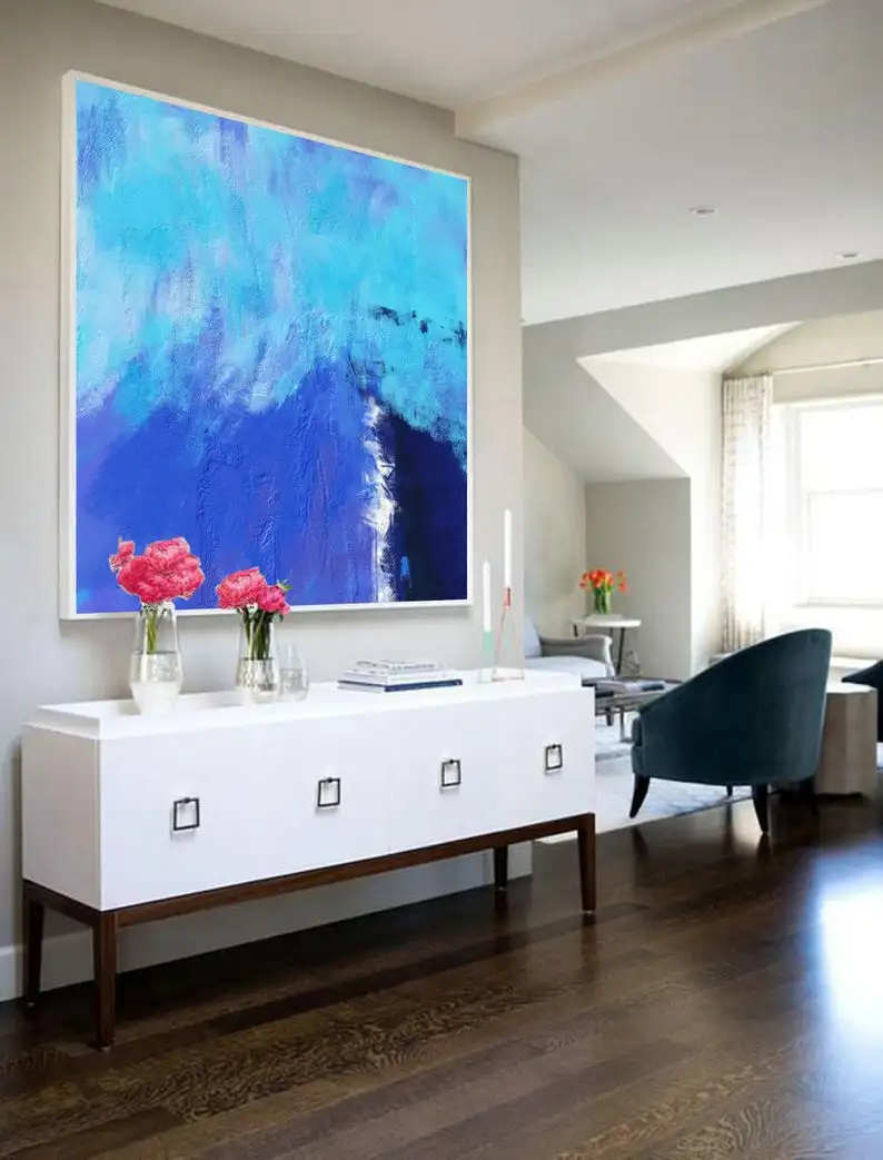 

Deep Blue Abstract Canvas Painting Minimalist Painting Canvas Abstract Oil Painting Dining Room Art Painting Hand Painted Large
