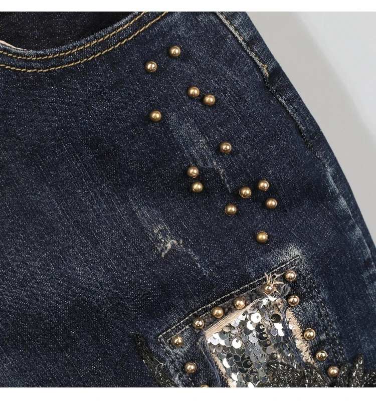 Lyfzous 2020 новые корейские модные джинсы женские 3d Цветы Вышивка бисером блестками