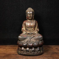9chinese folk collection old bronze cinnabar lacquer amitabha sakyamuni sitting buddha ornaments town house exorcism