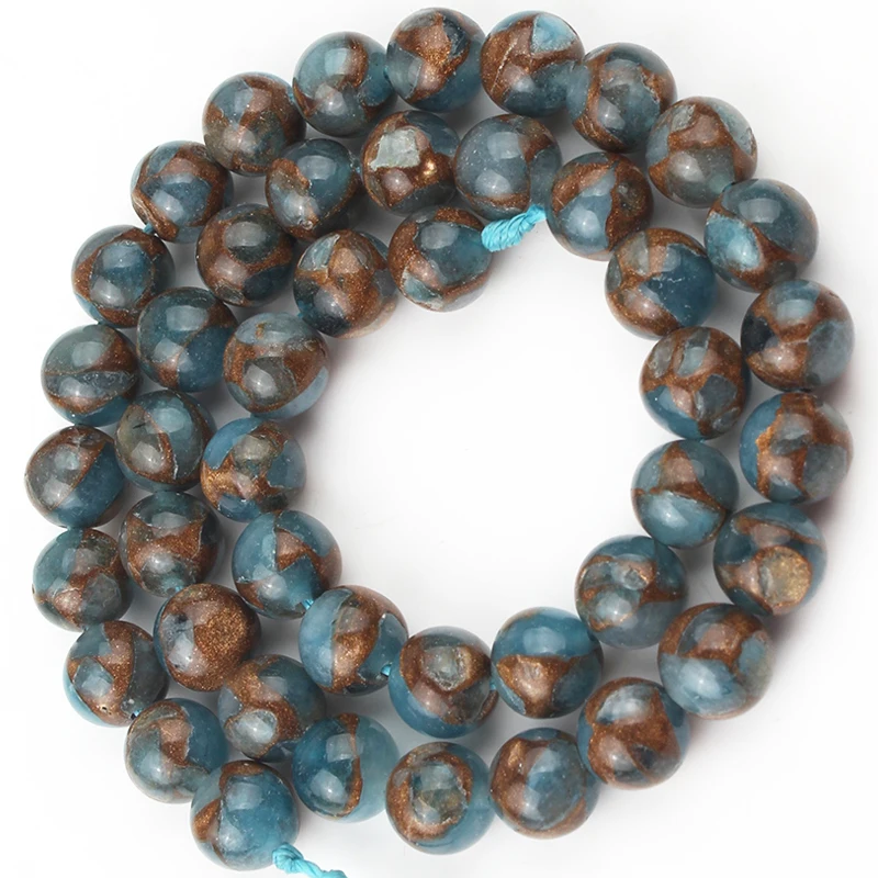 Бусины из натурального камня голубого цвета перегородчатого гладкие круглые