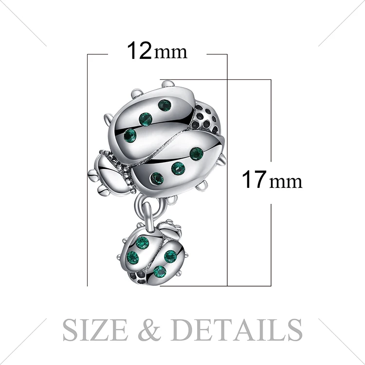 JewelryPalace 925 пробы серебро зеленый фианит матери и ребенка Божья коровка Шарм бисер Fit Браслеты Сделай Сам лучший подарок