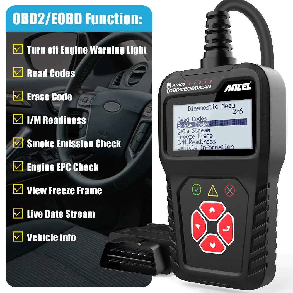 Автомобильный сканер ANCEL AS100 OBD2 многоязычный считыватель кодов двигателя