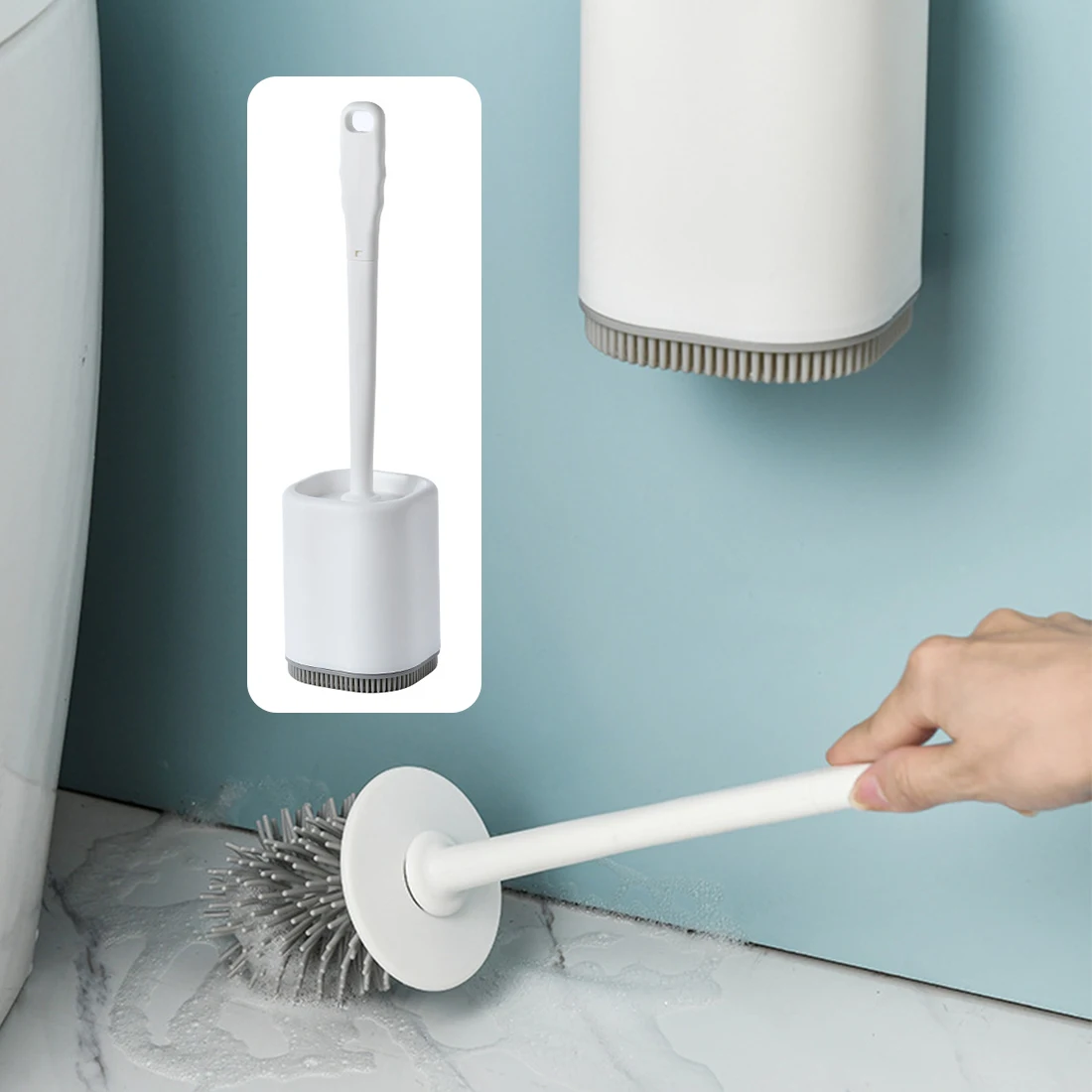 

2021 Toilet Brush Wc Gap Brush with Holder Silicone Toilet Brush Hanging Type Flat Head Flexible Bristles Brush Bathroom tool