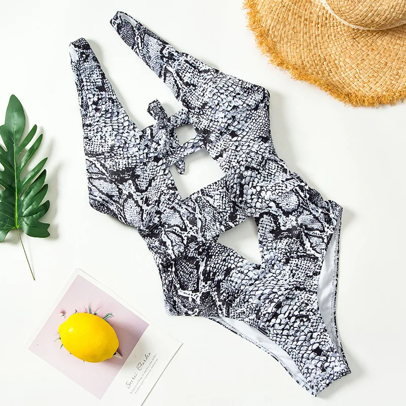 

Sexy bikini women's multicolor open back snake one piece swimsuit printed swimsuit