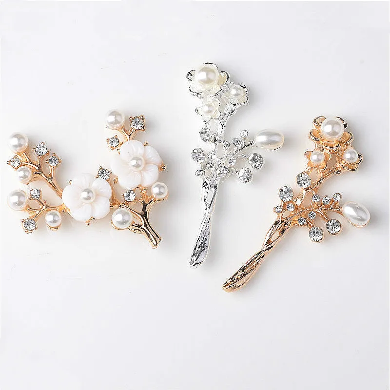 

10pcs 28x52mm Metal Alloy KC Gold /Silver Plated Crystal Flowers Branch DIY Handmade Accessories For Jewelry Making