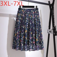 new 2021 ladies spring summer plus size long skirt for women large floral print flower chiffon pleated skirts 4xl 5xl 6xl 7xl