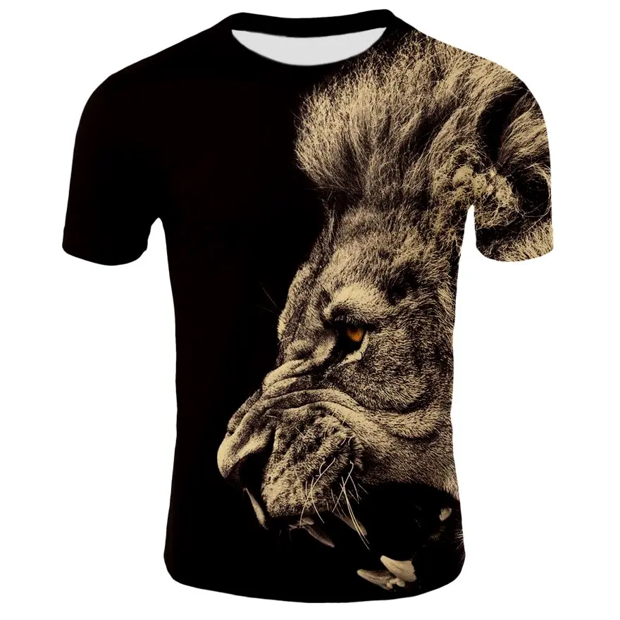 

2021 Summer Men's And Women's T-Shirt O-Neck Short-Sleeved 3D Printing Animal Lion Sports Comfortable Plus Size
