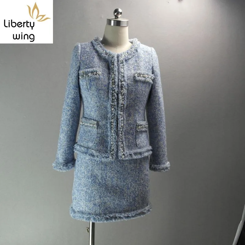 Женский офисный твидовый костюм элегантный итальянский из двух предметов с